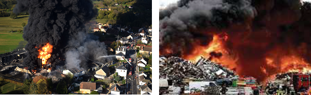 Incendies de MinervaOil (à gauche) et CFMI (à droite)